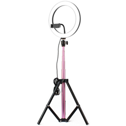 DC5V 7W 6-in-1 luce di riempimento rotonda Selfie luce di riempimento alimentatore USB con treppiede retrattile staffa rosa diametro 26 cm en oferta