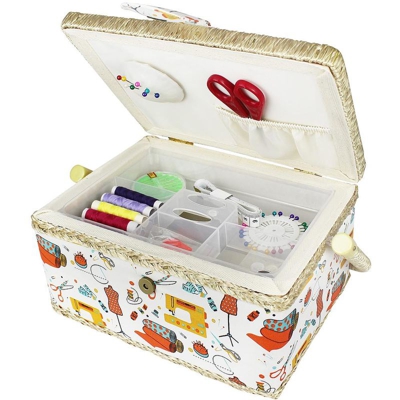 Cesto per Cucire, Kit da Cucito, 24 x 17,5 x 13 cm, Kit da cucito colore arancione, Dimensione: 24 x 17,5 x 13 cm