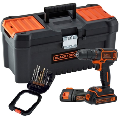 BLACK+DECKER BDCDC18BTA-QW - Trapano avvitatore senza fili, 650 giri/min, 2 batterie, 16 accessori, consegnato in scatola portautensili, 18 V
