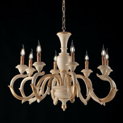 Bonetti - Lampadario in legno avorio e foglia oro 8 luci barocco cm 93