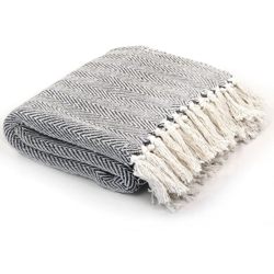 Copriletto in Cotone Trama a Spina di Pesce 160x210 cm Blu Navy - Blu - Youthup precio