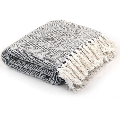 Copriletto in Cotone Trama a Spina di Pesce 160x210 cm Blu Navy - Blu - Youthup