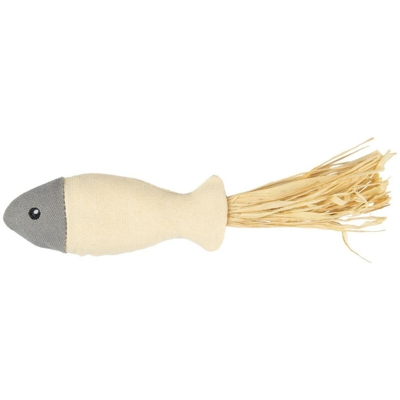 Pesce giocattolo naturale e divertente. 20 cm. grigio beige. gamma verde. giocattolo per gatti.