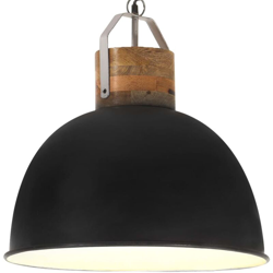 YOUTHUP Lampada Soffitto Industriale Nera Rotonda 51 cm E27 Legno Mango - Nero precio