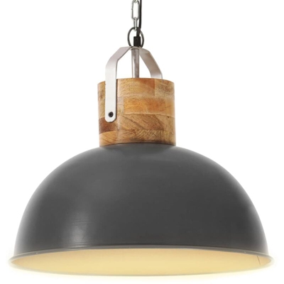 YOUTHUP Lampada Soffitto Industriale Grigia Rotonda 42 cm E27 in Mango