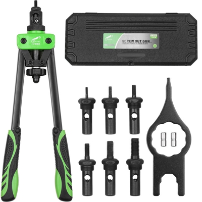 Rivettatrice manuale a doppia impugnatura Rivettatrice professionale a doppia impugnatura con 6 teste di pistola M3 / M4 / M5 / M6 / M8 / M10 verde e