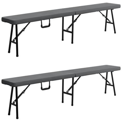 2 Panche Da Campeggio Panca (183 X 30 X 44 Cm) (grigio-nero) Impermeabile / Resistente Ai Raggi Uv / Panca Da Giardino