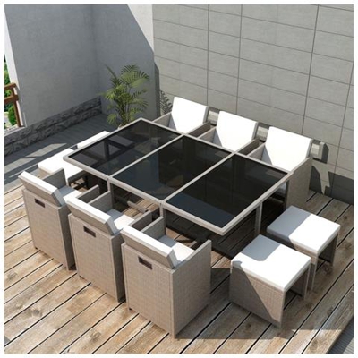 27 Pezzi Set Da Pranzo All'aperto Polyrattan Grigio