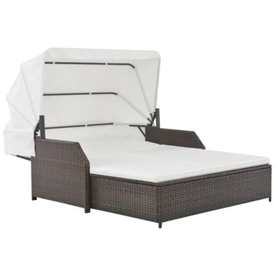 Lettino Prendisole 2 Posti Con Tettuccio In Polyrattan Marrone
