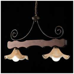 Lampadario In Noce Antico E Ferro Laccato Marrone Con Decorazione Oro 2 Luci Con Vetro precio