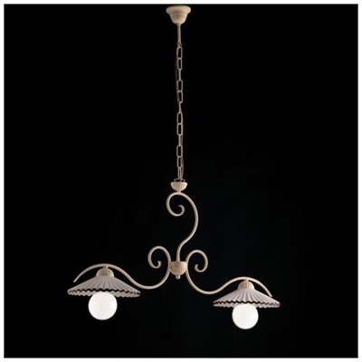 Lampadario In Ferro Laccato Avorio Decape 2 Luci Con Diffusori In Ceramica
