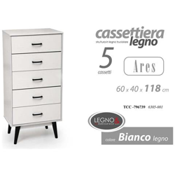 Cassettiera 5 Cassetti Bianca Da Camera Cm 60 X 40 X 118 H características