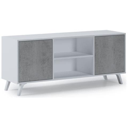 Mobile Tv 140 A 2 Porte, Soggiorno, Modello Wind, Colore Struttura Bianco Opaco, Colore Porta Cemento, Misure 137x40x57cm Di Altezza. en oferta