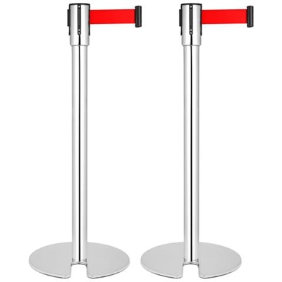 Colonna Separatrice 2 Unità In Acciaio Inox Con Nastro Estensibile Rosso Di 3 M 350 X 50 X 910 Mm