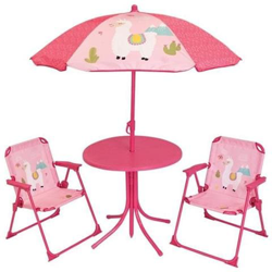 713141 Lola Lama Mobili Da Giardino Con Un Tavolo, 2 Sedie Pieghevoli E Un Ombrellone Per Bambini características