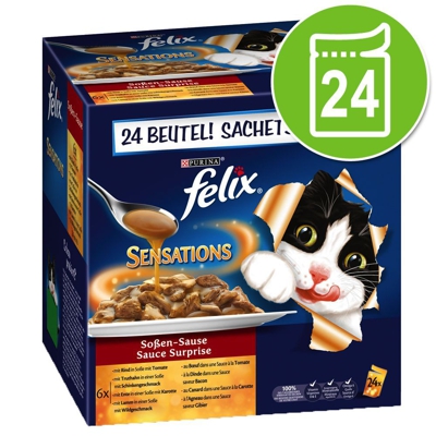 Felix Sensations in Salsa 24 x 100 g - Varietà di carne (Manzo, Tacchino,  Anatra, Agnello)