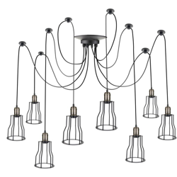 Lampada vintage con gabbie lunghe per 8 lampadine di filo E27 con cavo di 3m - Primematik en oferta
