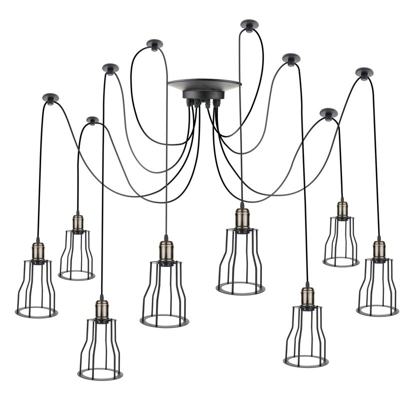 Lampada vintage con gabbie lunghe per 8 lampadine di filo E27 con cavo di 3m - Primematik