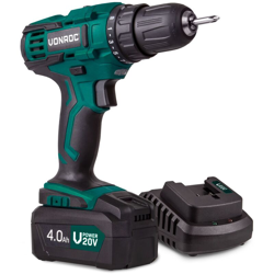 VONROC Trapano avvitatore a batteria 20V. Inc. 1batteria 4.0 Ah, caricabatterie, punte e sacca portautensili en oferta