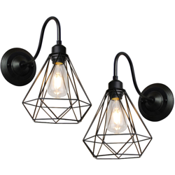 2x 20cm Applique Vintage Industriale Diamante Plafoniera Gabbia in Metallo Lampada Retrò per Soggiorno Interno Cucina Corridoio Caffè Nero precio
