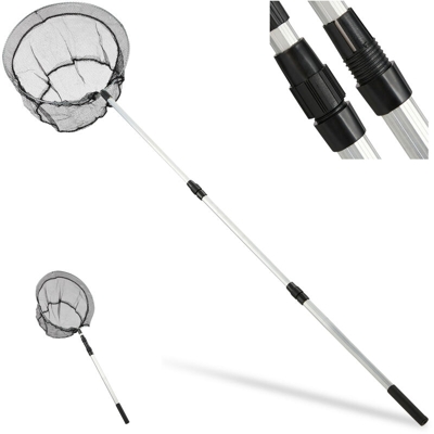 Relaxdays Guadino da Pesca, Asta Telescopica 60-130 cm, Pieghevole, Leggero, Stabile, Rete D: 36 cm, Nero-Argento