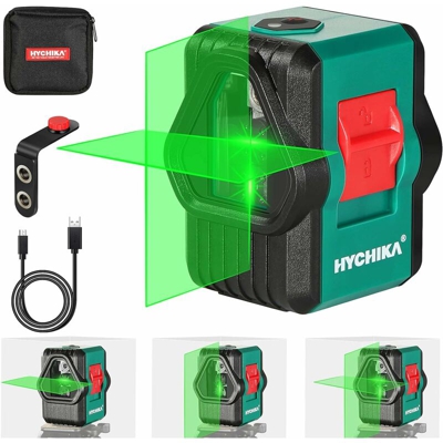 Livella Laser Verde 45M, HYCHIKA USB Ricarica, Alta Visibilità Autolivellante per Interni, Modulo Doppia Linea Verticale/Orizzontale Laser, Borsa per