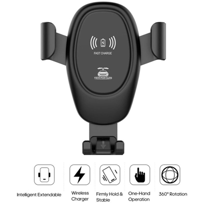 Staffa universale per presa d'aria per caricabatterie wireless per auto D12 carica rapida per auto nera