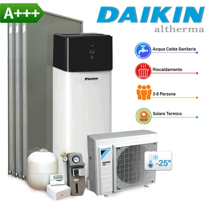 Energy Duegi - Sistema Daikin Compact R32 4 kW con impianto solare, in pompa di calore aria-acqua per riscaldamento, raffrescamento, acqua sanitaria