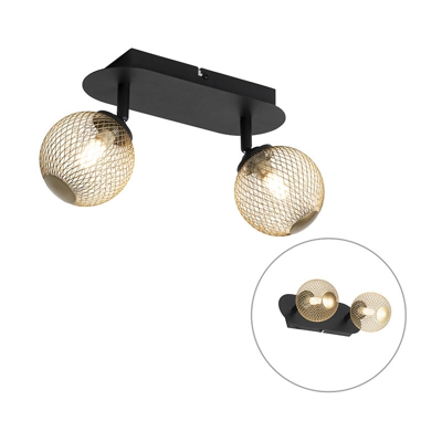 QAZQA Faretto athens - rustico - Vetro,Acciaio - Oro/Ottone/Nero - Oblungo Max. 2 x Watt