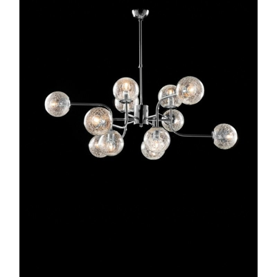 Bonetti - Lampadario moderno in ferro cromo lucido 12 luci con sfere in vetro soffiato