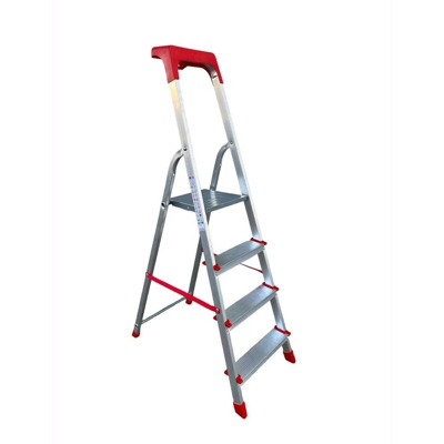 Scala Domestica in Alluminio 4 Gradini Antiscivolo con Portaoggetti Altezza pedana 75 cm