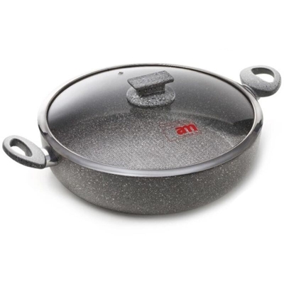 Tegame Regina Di Pietra Cm.32 C/Cop. Vetro X Induzione