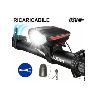 Exsensa - LUCE ANTERIOR BICI LED TORCIA FANALE FARO BICICLETTA CAMPANELLO TROMBA ELETTRICO