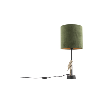 QAZQA Lampada da tavolo con paralume pajaro - Art déco - Alluminio,Tessuto - Verde/Nero/Oro/Ottone - Cilindro/Oblungo Max. 1 x Watt