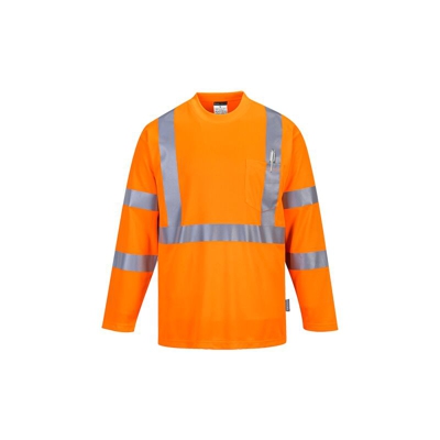 Portwest - T-Shirt con taschino manica lunga ad alta visibilità | Small - Orange - NEUTRO (SENZA PERSONALIZZAZIONE) - Orange