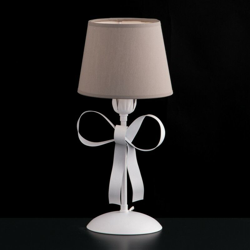 Lumetto in ferro bianco shabby con paralume in pvc tortora en oferta