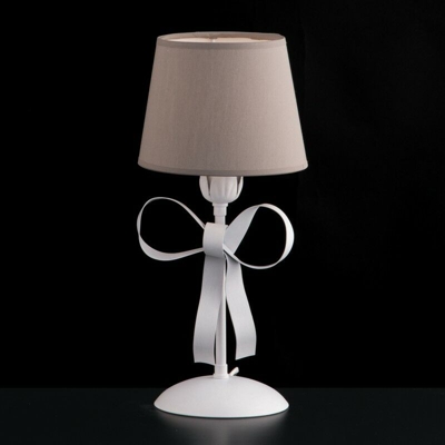 Lumetto in ferro bianco shabby con paralume in pvc tortora