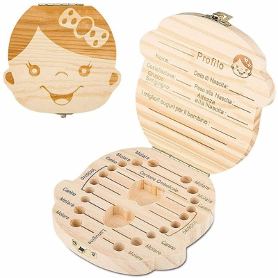 Porta dentini cofanetto in legno scatola ricordi bambina dentini da latte