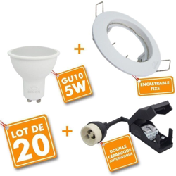 Eclairage Design - Set di 20 faretti da incasso fissi full white con GU10 LED 5W eq 40W | Température de Couleur: 6000K bianco freddo en oferta