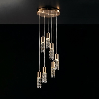 Bonetti - Lampadario sospensione retro oro satinato con strass ottagonali 7 luci