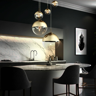 Lampada a sospensione a soffitto in vetro con lampada a sospensione da soggiorno in oro con set di lampadine a LED