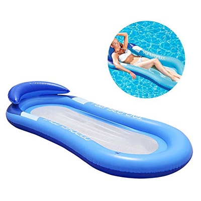 Tofree - Poltroncina galleggiante gonfiabile con fondo in rete, tappetino da spiaggia o materassino ad acqua galleggiante, Blue