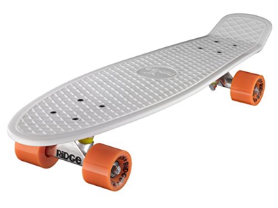 Ridge Skateboard 69 cm 27 inch Nickel Cruiser Retro Stil M Rollen Komplett Fertig Montiert, Unisex, Bianco/Arancione
