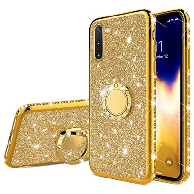 Surakey Cover Compatibile con Samsung Galaxy Note 10 Custodia Silicone Glitter Brillantini Paillettes Case con Flessibile TPU Bumper e Diamante Anello