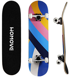 HOMOVE skateboard, tavola completa 31 x 8 pollici skateboard con doppio calcio, cuscinetti a sfera ABEC-7, longboard in legno d'acero a 7 strati per u características