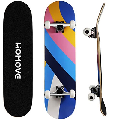 HOMOVE skateboard, tavola completa 31 x 8 pollici skateboard con doppio calcio, cuscinetti a sfera ABEC-7, longboard in legno d'acero a 7 strati per u