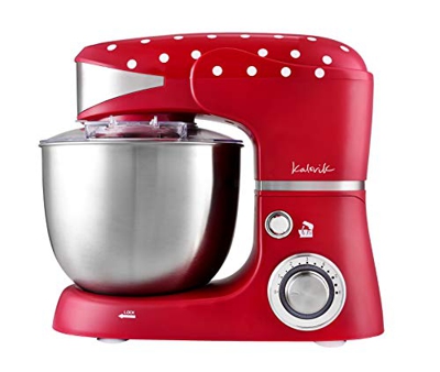 Team Kalorik - Robot da pasticcere con ciotola in acciaio inox, 5 litri, 6 velocità, 4 accessori, 1000 W, rosso/bianco, TKG M 3014
