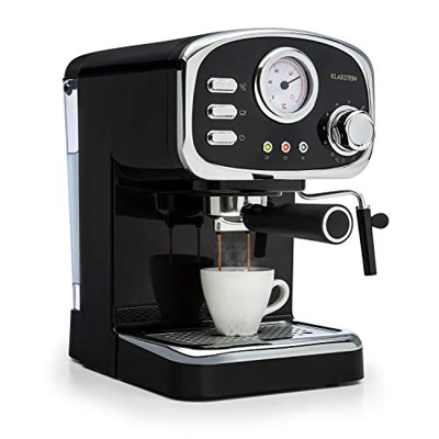 Klarstein Espressionata Gusto - Macchina per Caffè Espresso, 15 Bar, Serbatoio: 1 L, 1100W, Indicatore di Temperatura, Tecnologia Easy Brewing, Nero