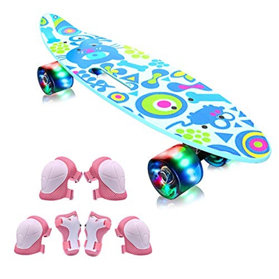 EiDevo Cruiser Skateboard,Skateboard Mini Cruiser Completo con Ruote Illuminate a LED,Tavola da Skate Vintage con all-in-One Skate T-Tool,Penny Board 