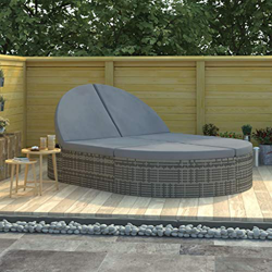 Tidyard Lettino Prendisole 2 Posti con Cuscini in Polyrattan Grigio, Lettini da Giardino, Sedie a Sdraio da Giardino, Lettino da Esterno 198 x 138 x 2 en oferta